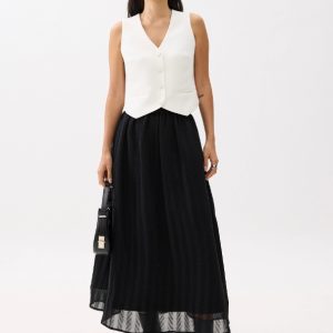 Elastic High Waist Crinkled Flare Maxi Skirt